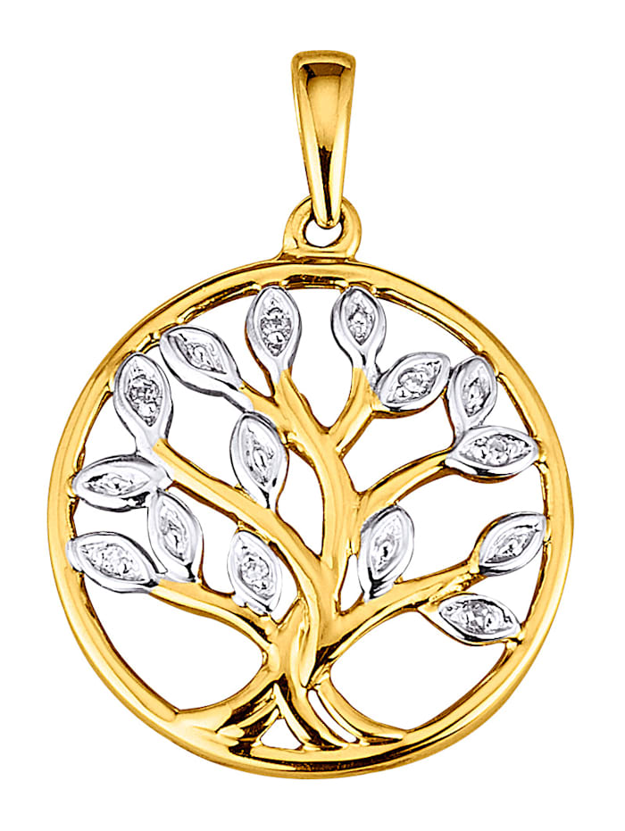 Anhänger - Lebensbaum - mit Diamanten in Gelbgold 375, Bicolor