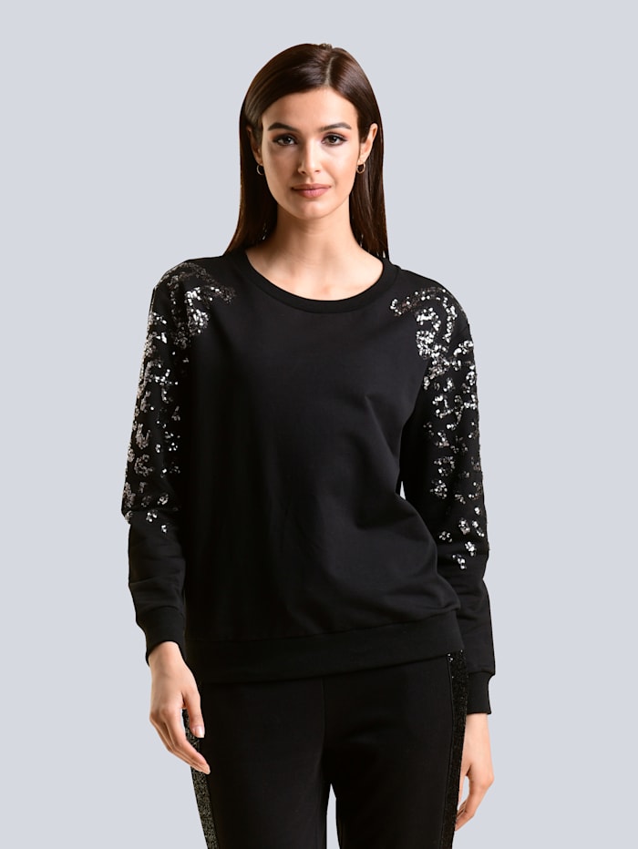 Alba Moda Sweatshirt met pailletten, Zilverkleur/Zwart