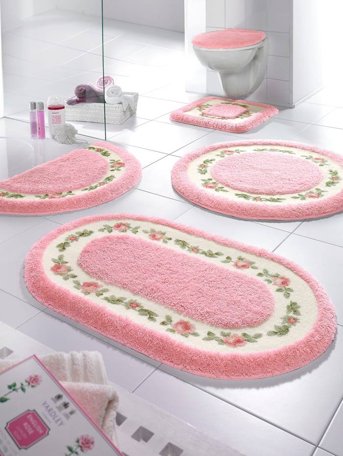 Tapis de bain à bordure motif roses