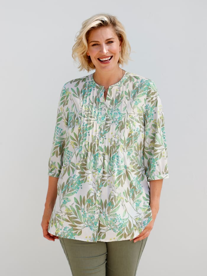 m. collection Blouse met bloemendessin, Offwhite/Olijf/Mint