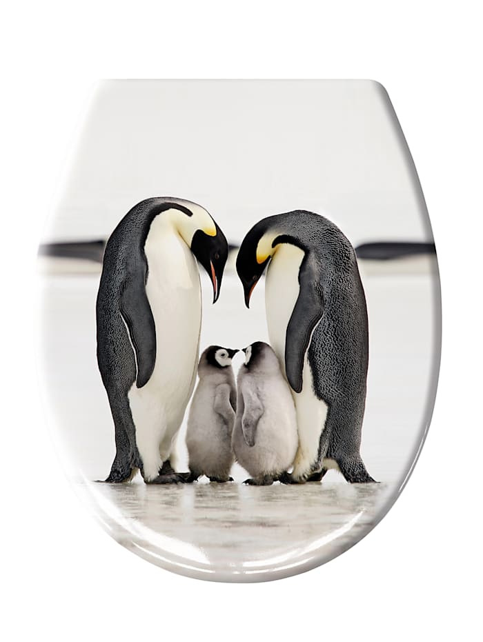 Kleine Wolke Abattant WC à imprimé famille de pingouins Jacksons, Blanc/Noir