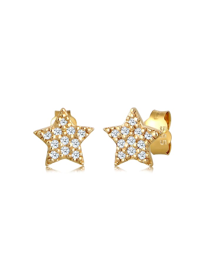 Elli DIAMONDS Ohrringe Sterne Astro Trend Diamant (0.11 Ct.) 585 Gelbgold, Weiß