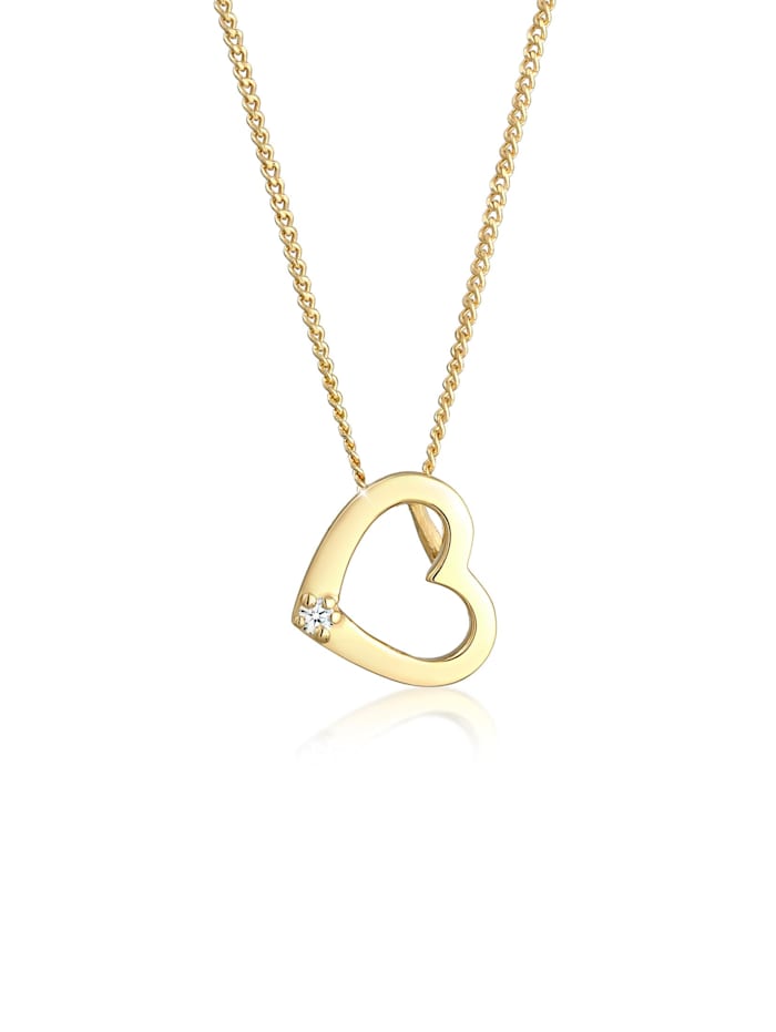 Elli DIAMONDS Halskette Herz Liebe Diamant (0.015 Ct.) Love 585 Gelbgold, Gold