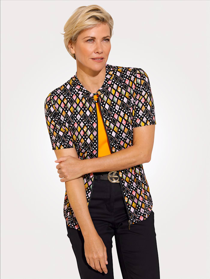 MONA Shirtjacke mit fabenfrohem Garfikdruck, Schwarz/Sonnengelb
