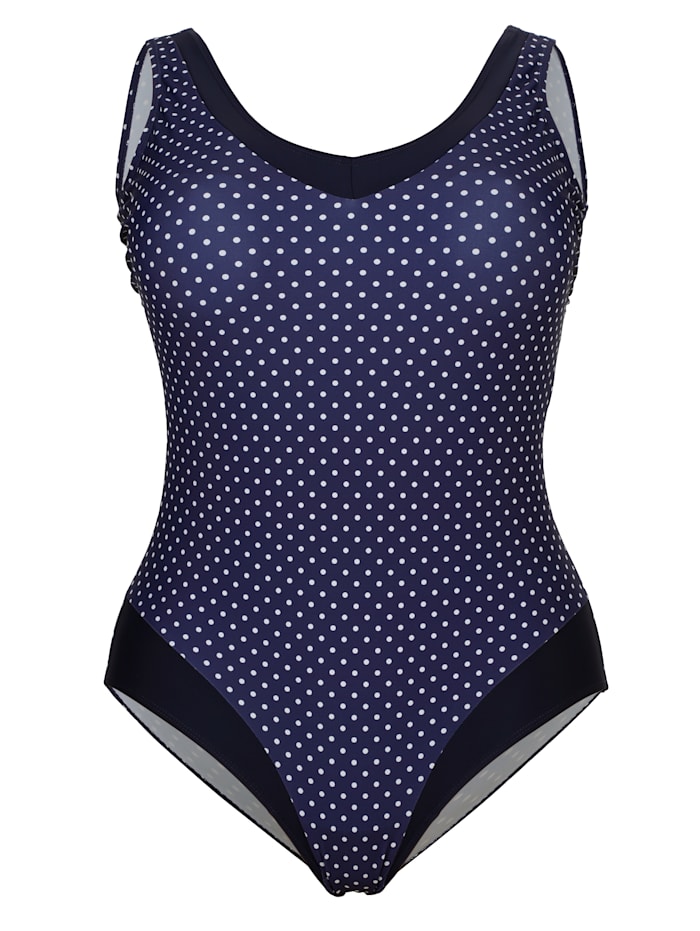 TruYou Badeanzug mit kontrastfarbenem Einsatz am Ausschnitt, Marineblau/Weiß