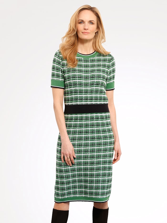 MONA Gebreide jurk met trendy ruitdessin, Groen/Ecru/Marine