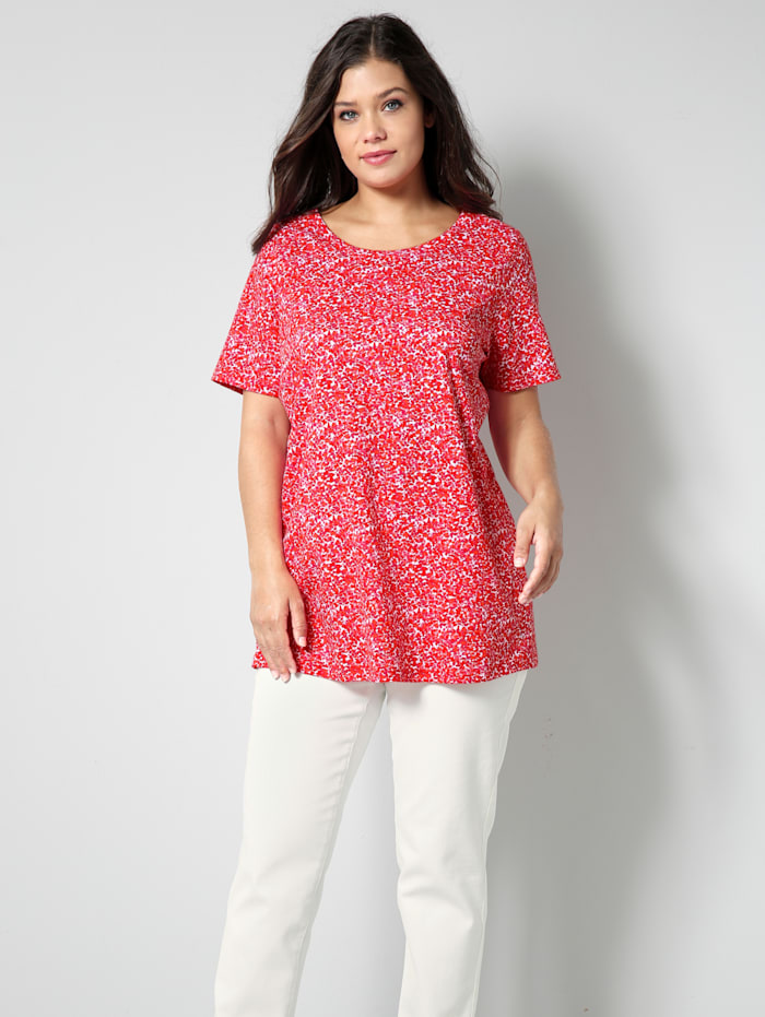 Janet & Joyce Shirt mit Millefleursdessin, Koralle/Rot/Weiß
