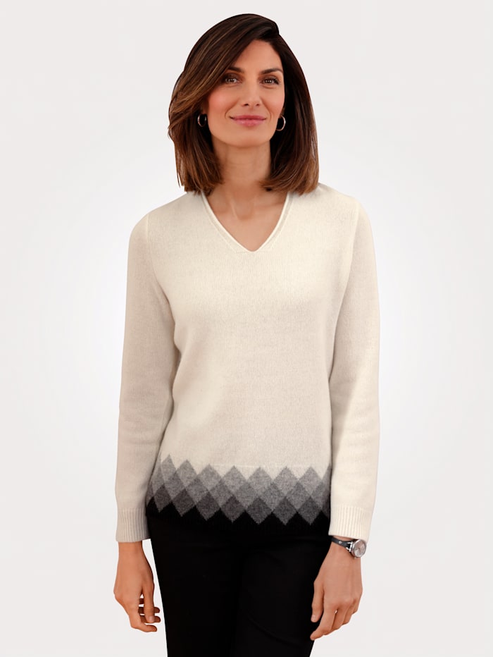 MONA Pull-over en pur lambswool, Écru/Gris/Anthracite