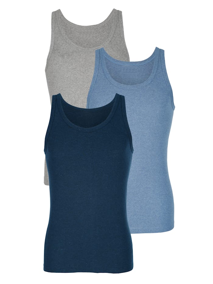 G Gregory Hemden van fijngeribd materiaal, 1x marine, 1x lichtgrijs, 1x lichtblauw