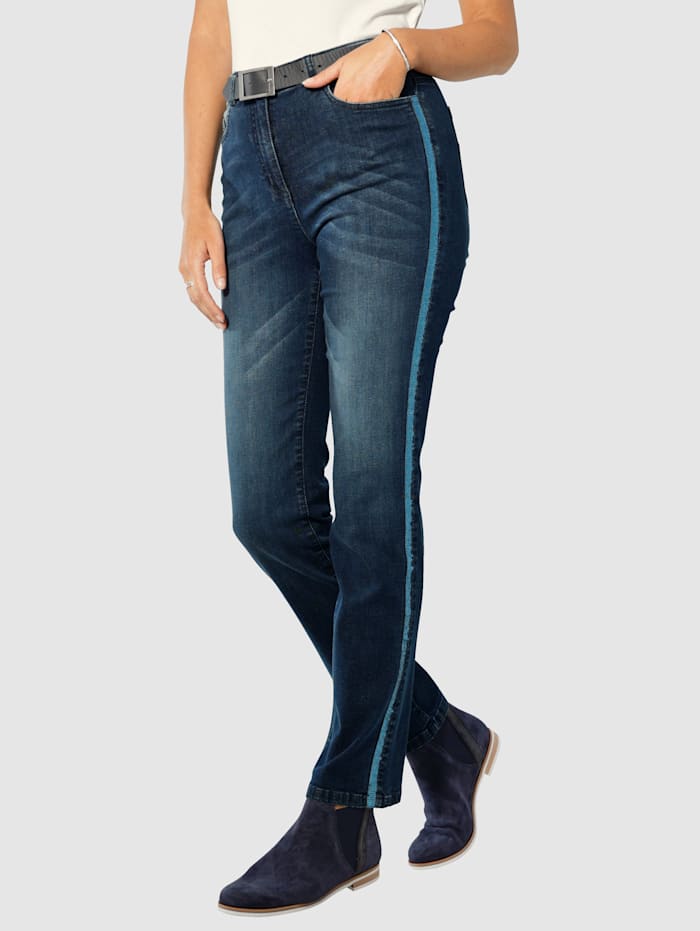 Paola Jeans mit Paillettenband an der Seite, Blue stone
