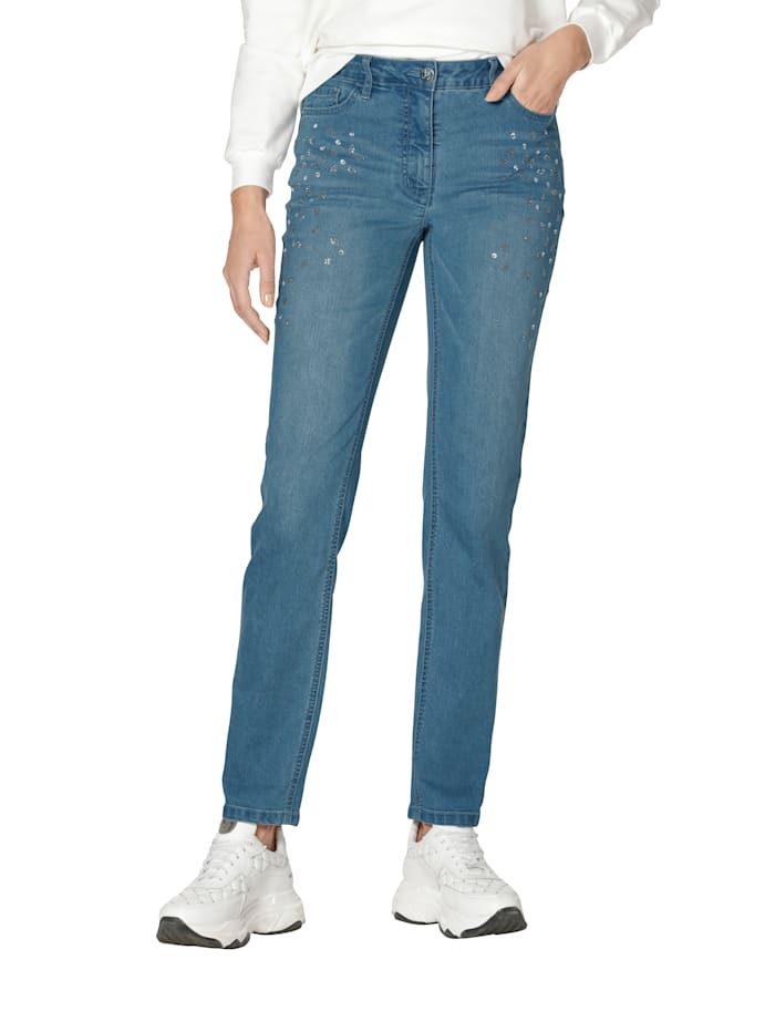 AMY VERMONT Jeans mit dekorativen Steinen, Jeansblau