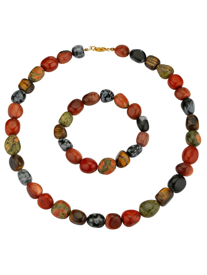 2-delige set: ketting en armband met gekleurde stenen, Multicolor