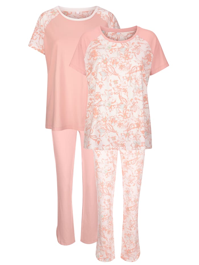Harmony Pyjama's per 2 stuks met bloemenprint, Roze/Ecru/Ijsblauw