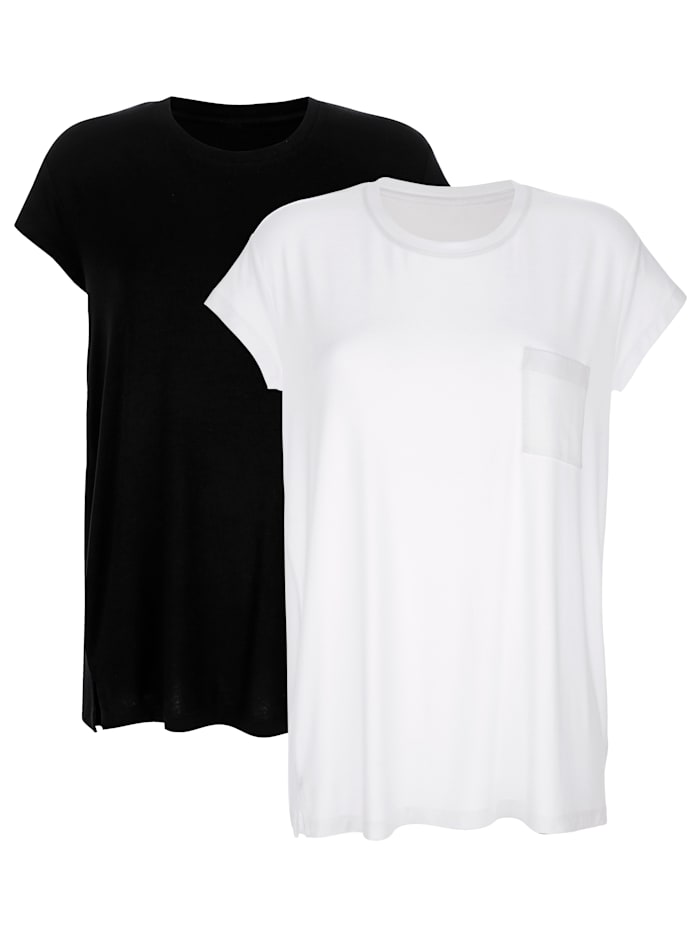 Harmony Shirts per 2 stuks met borstzak, Wit/Zwart