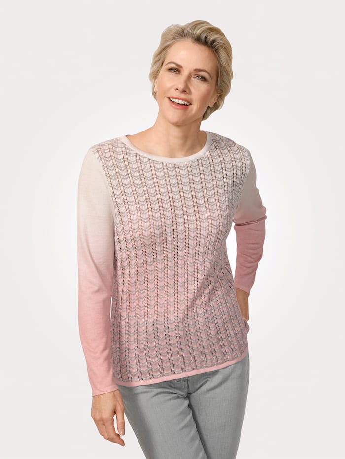 Pullover mit Ajour-Strick, Rosé/Ecru/Silberfarben
