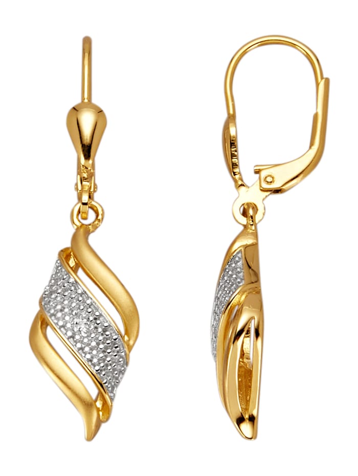 KLiNGEL Ohrringe mit Diamanten in Silber 925, Gelbgoldfarben