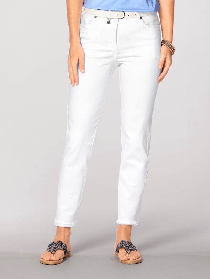 MONA Jeans mit modischer Fransen-Zier, Weiß