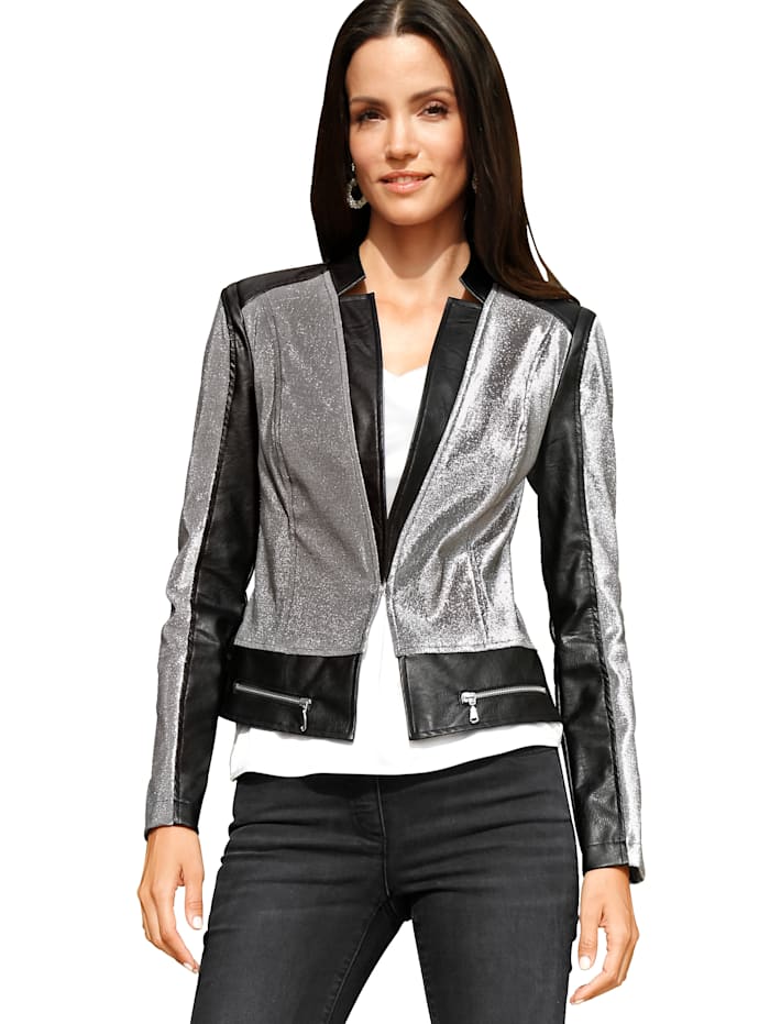 AMY VERMONT Blazer in a contrast design, Black/Silver-Coloured