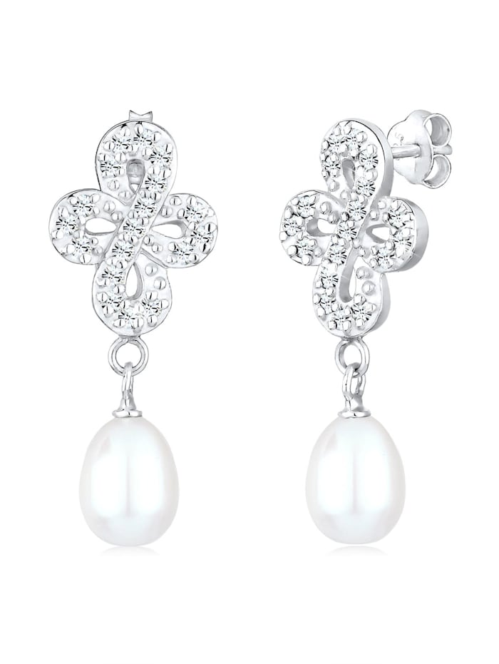 Elli Premium Ohrringe Perlen Infinity Kreuz Kristalle Silber, Silber