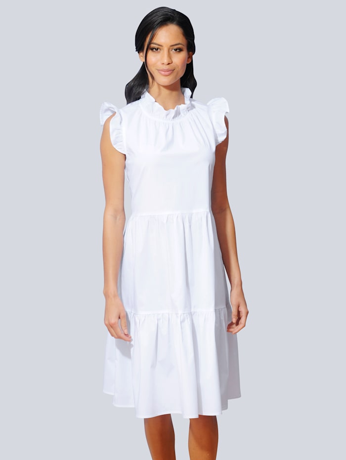 Alba Moda Kleid mit gerafftem Stehkragen, Weiß