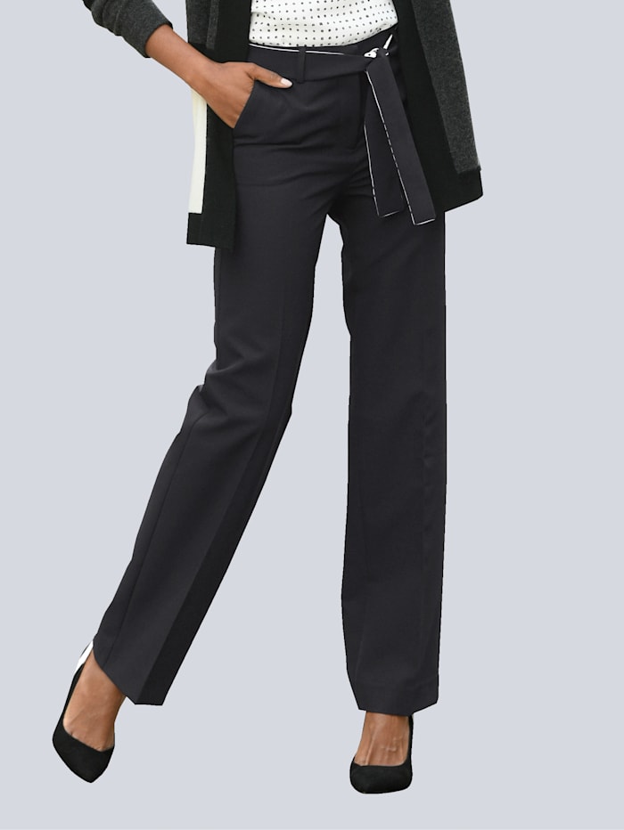 Alba Moda Pantalon avec ceinture à nouer amovible, Noir