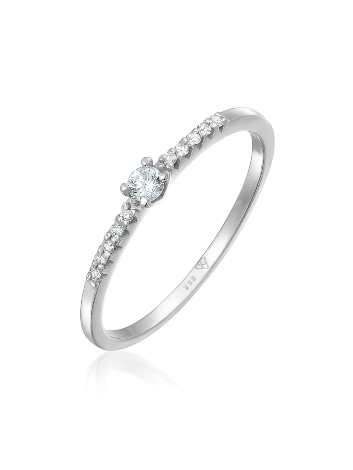 Elli DIAMONDS Ring Diamant Verlobung Hochzeit (0.11 Ct) 585 Weißgold, Weiß