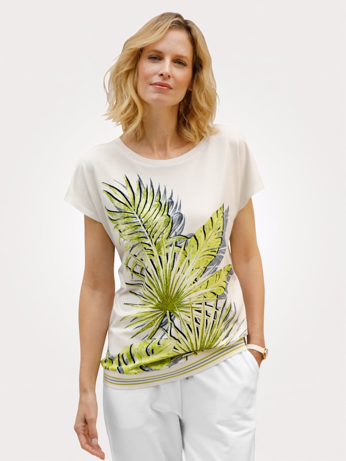 MONA T-shirt à imprimé jungle, Écru/Marine/Citron vert