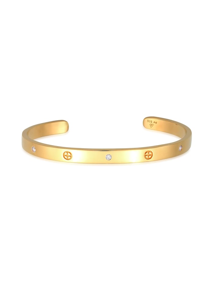 Elli Premium Armband Geo Bangle Kreuz Minimal Zirkonia 925 Silber, Gold