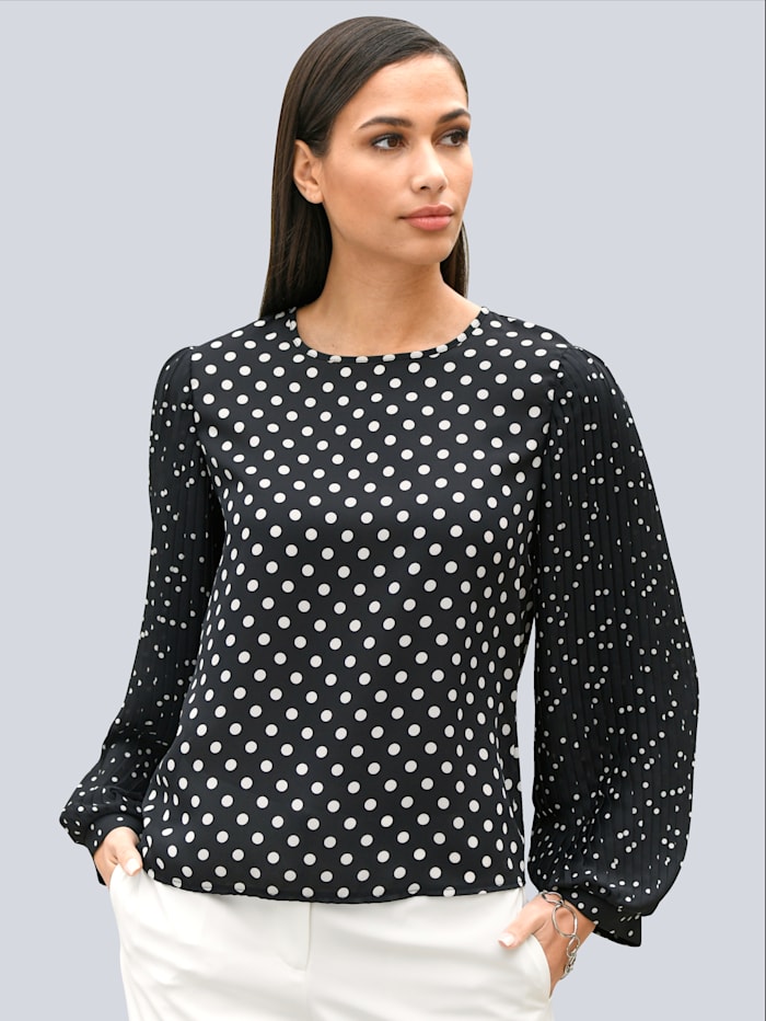 Alba Moda Bluse mit plissiertem Langarm, Schwarz/Weiß