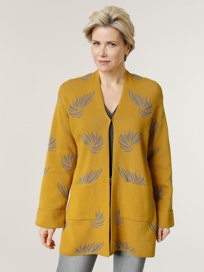 MONA Vest in trendy kimono-model, Mosterdgeel/Lichtgrijs