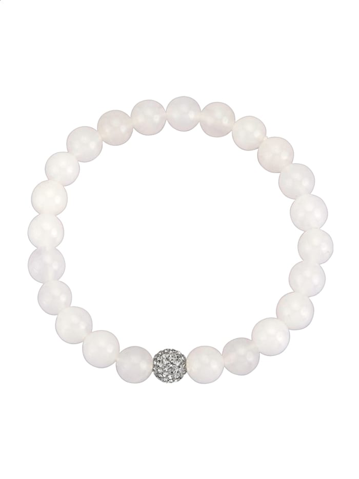 Bracelet en perles en quartz et 1 perle de cristal blanc, Blanc