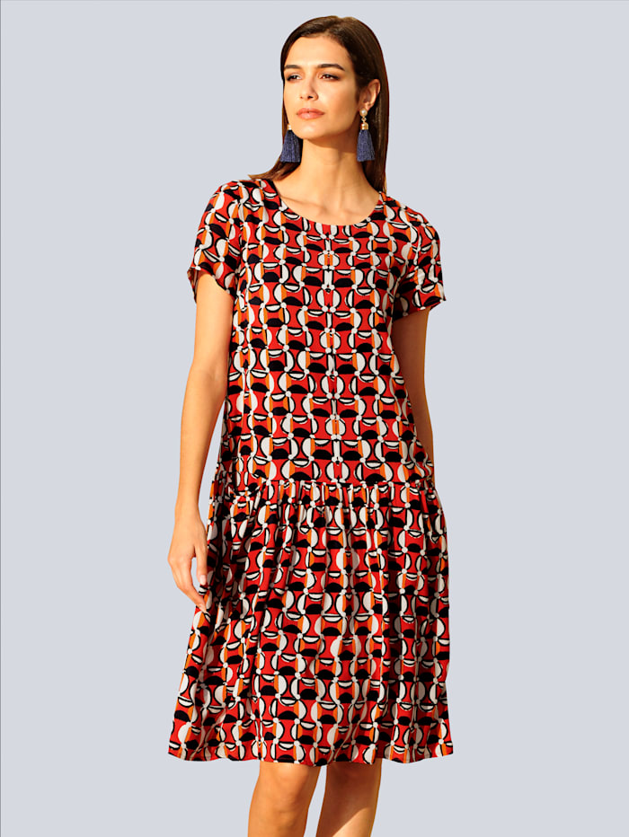 Alba Moda Kleid mit angesetzter Stufe, Rot/Marineblau/Weiß