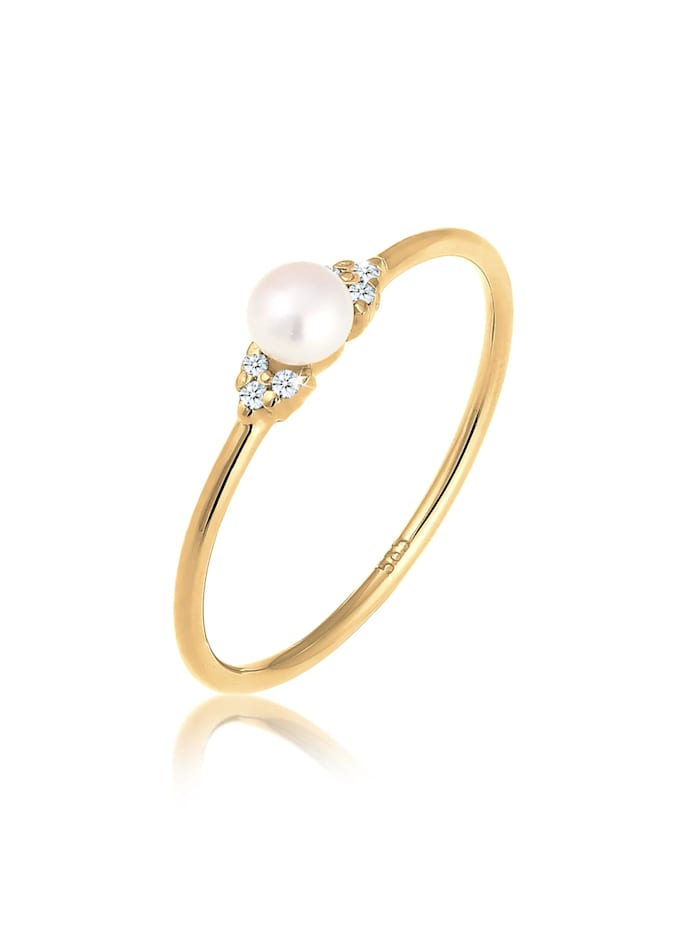 Elli DIAMONDS Ring Verlobung Perle Diamant (0.03 Ct.) 585 Gelbgold, Gold