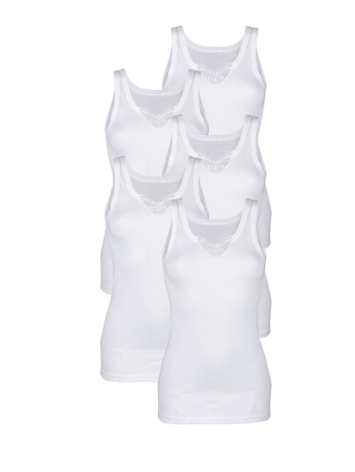 Harmony Hemdjes met kantmotief aan de hals, 5x wit