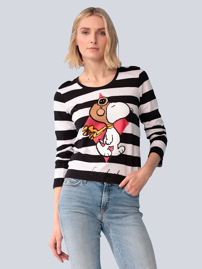 Princess GOES HOLLYWOOD T-shirt à imprimé Snoopy devant, Noir/Blanc