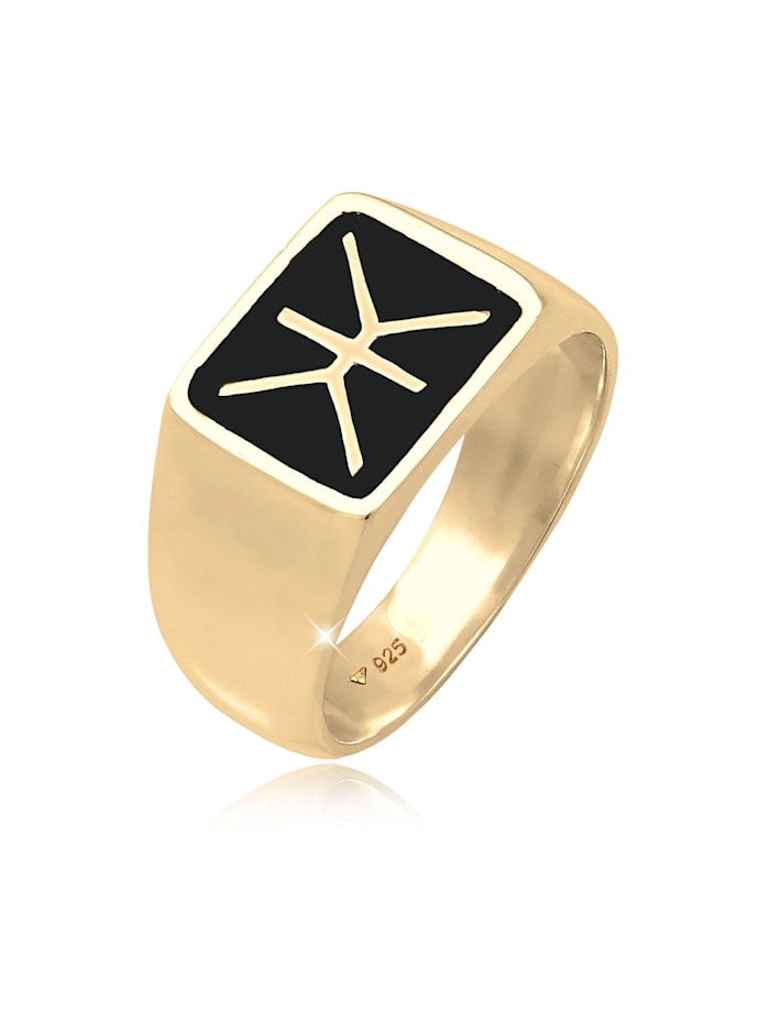 Kuzzoi Ring Herren Siegelring Emaille Logo Basic 925 Silber, Gold