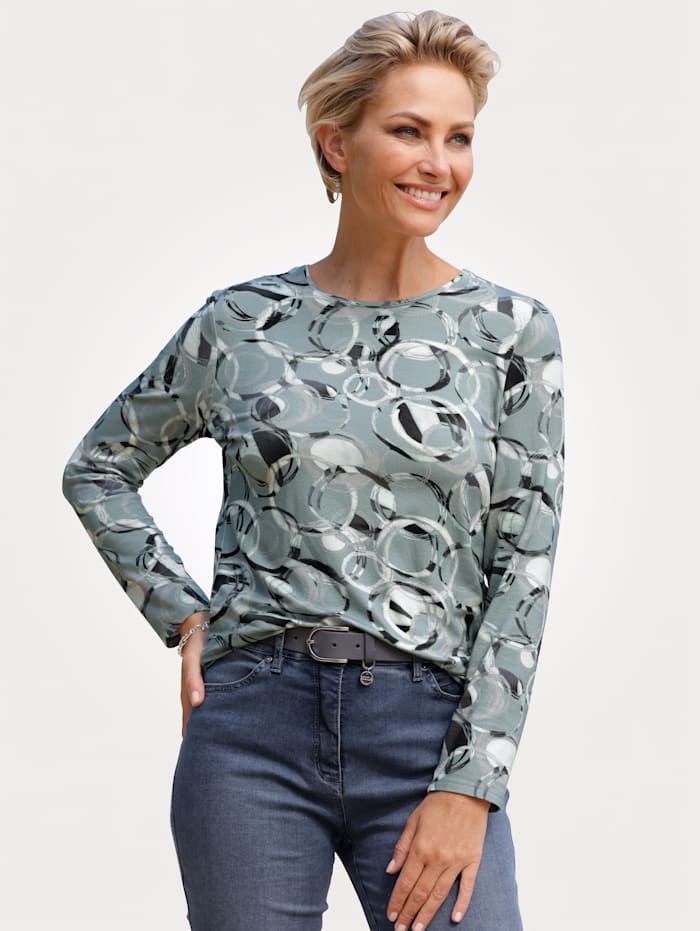 Barbara Lebek Shirt mit Allover-Druck, Mintgrün/Grau
