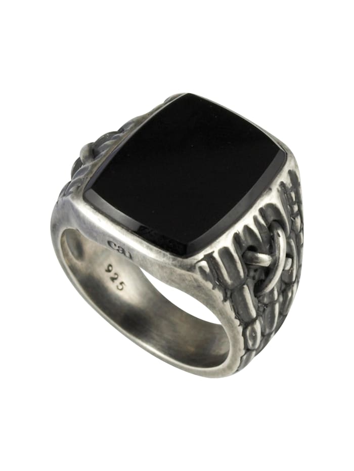 CAI Ring 925/- Sterling Silber Onyx schwarz Geschwärzt, Silbergrau