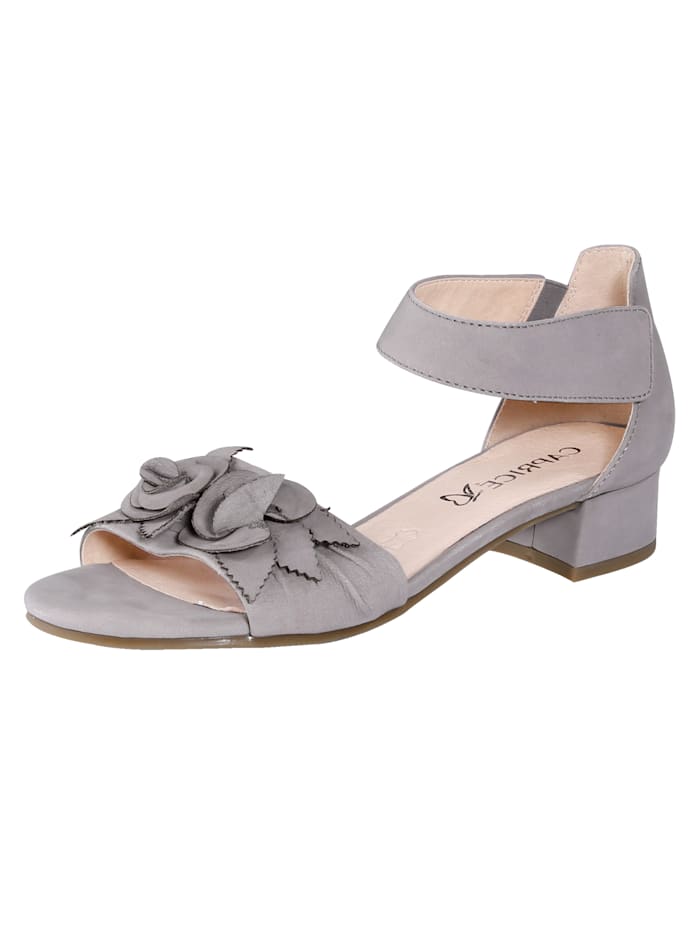 Caprice Sandals with floral appliqués, Light Grey