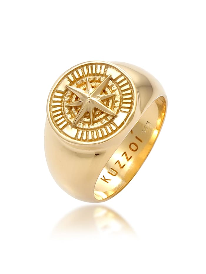Kuzzoi Ring Herren Siegelring Kompass Maritim 925 Silber, Gold