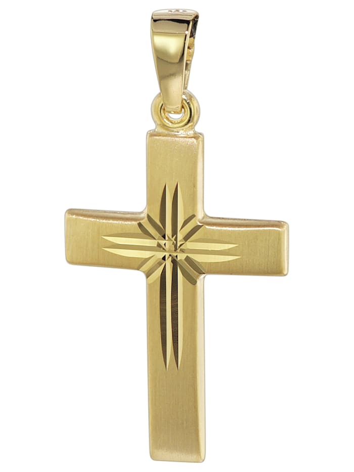 trendor Kreuz Anhänger 585 Gold 22 mm, Goldfarben