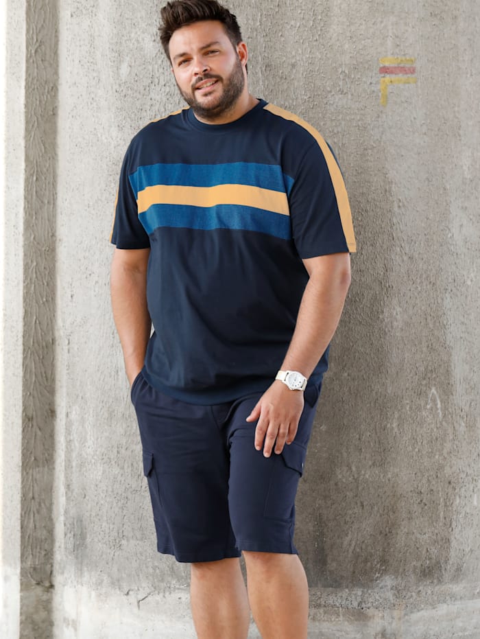 Men Plus T-Shirt Spezialschnitt, Marineblau/Gelb