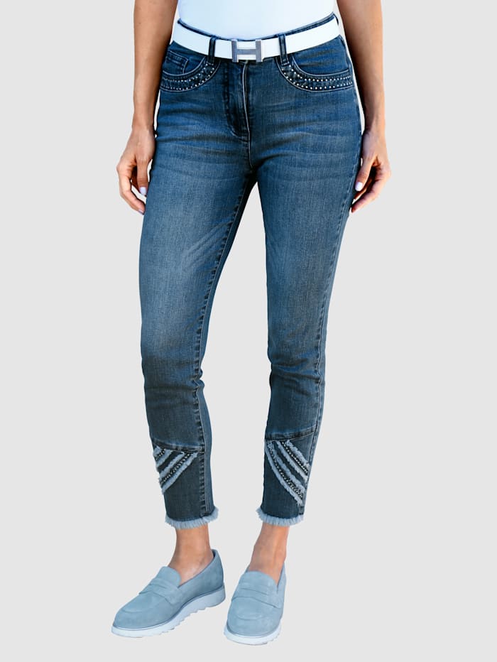 Paola Jeans med fransiga detaljer, Blue stone