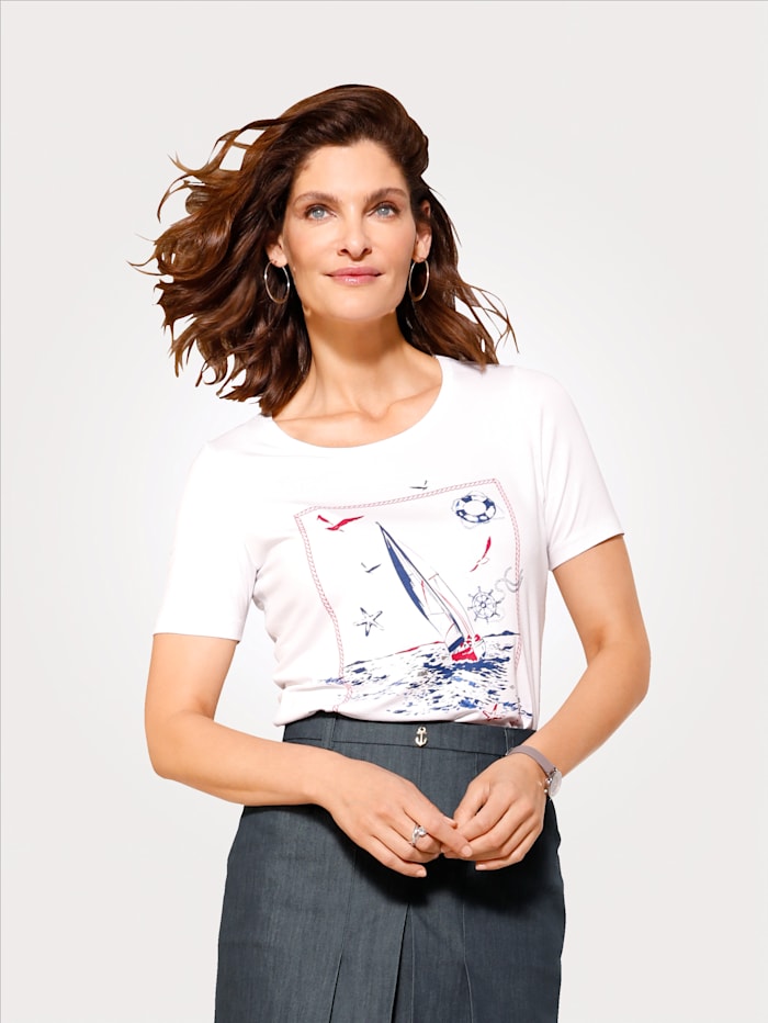 MONA Shirt met maritieme print, Wit/Marine/Rood