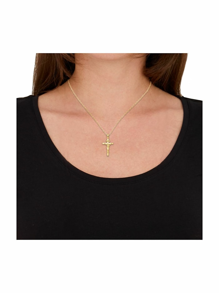 Motivanhänger für Damen und Herren, Unisex, Gold 585 | Kreuz mit Corpus