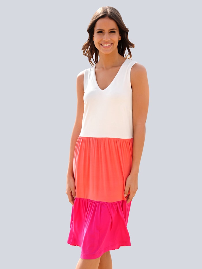 Alba Moda Strandkleid in Midilänge mit Colour-Blocking, Weiß