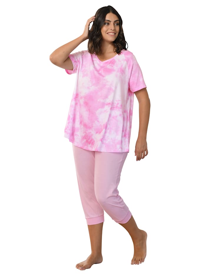Harmony Pyjama à bel imprimé batik, Rose/Blanc
