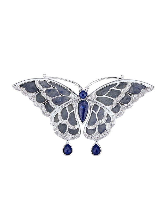 Broche Vlinder, met lapis lazuli, zilverkleur