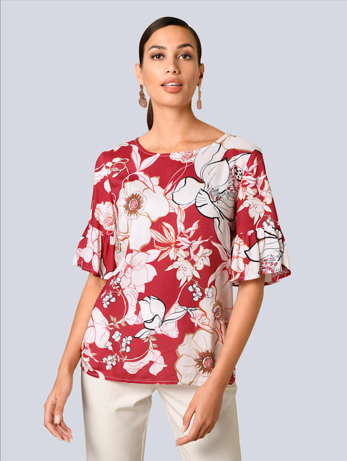 Alba Moda Bluse mit floralem Druck, Rot/Weiß