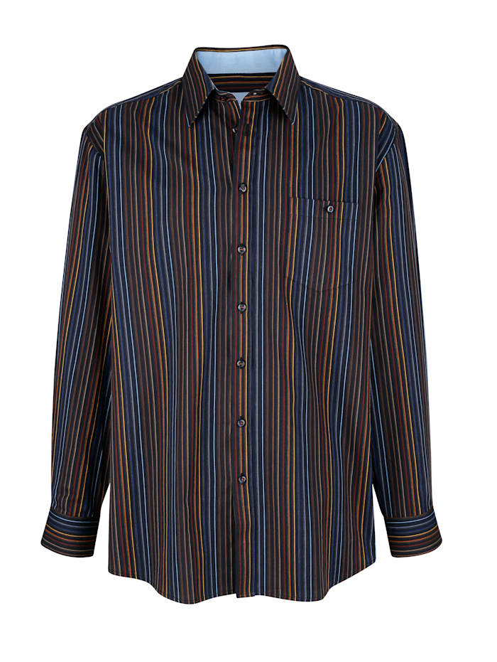 Roger Kent Hemd aus reiner Baumwolle, Schwarz/Multicolor